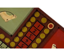 HOMEMADE PARCHEESI GAME BOARD WITH HORSE IMAGES, 1910-1940