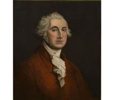 UNUSUAL OIL ON CANVAS PAINTING OF GEORGE WASHINGTON WEARING A RED JACKET, MID-19TH CENTURY