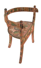 NORWEGIAN CORNER CHAIR WITH SALMON BACKGROUND & ELABORATE DECORATION, TREMENDOUSLY WELL-PRESERVED, 1840-70