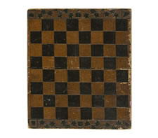UNUSUAL CHECKERBOARD WITH CARVED LEAF & VINE DECORATION AND THE INITIAL "S" ON A CARVED SHIELD, 1870-90