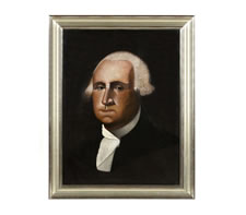 FOLK PAINTING OF GEORGE WASHINGTON BY MICHIGAN BARBER CYRUS T. FUERY, SIGNED AND DATED 1917, EXHIBITED AT THE ABBY ALDRIDGE ROCKEFELLER FOLK ART MUSEUM, COLONIAL WILLIAMSBURG, 1976