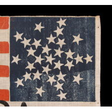 31 STAR ANTIQUE AMERICAN FLAG WITH A RARE VARIATION OF THE “GREAT STAR” PATTERN AND "FLORIDA" PAINTED IN THE STRIPED FIELD, PART OF A GROUP OF EXAMPLES REPRESENTING BOTH STATES & TERRITORIES, MADE TO MARK THE SEATS WHERE THE RESPECTIVE DELEGATES SAT AT THE 1860 REPUBLICAN NATIONAL “WIGWAM” CONVENTION IN CHICAGO, WHERE LINCOLN WAS SELECTED FROM THE 3RD BALLOT TO BECOME THE REPUBLICAN PARTY’S FIRST EVER SUCCESSFUL PRESIDENTIAL CANDIDATE; FOUND IN MIDDLETOWN, NY AMONG THE EFFECTS OF WHIG