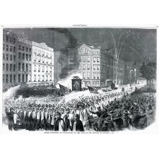 EXTRAORDINARY SILK FLAG, COMMISSIONED BY OR PRESENTED TO THE ROCKFORD, ILLINOIS “WIDE AWAKES,” IN SUPPORT OF THE 1860 PRESIDENTIAL CAMPAIGN OF ABRAHAM LINCOLN & HANNIBAL HAMLIN, POSSIBLY CARRIED AT THE OPENING OF THE CIVIL WAR BY COMPANY D OF THE 11TH ILLINOIS INFANTRY