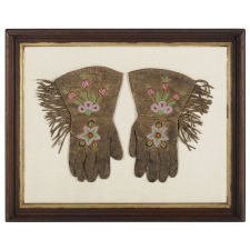 AMERICAN INDIAN (CHIPPEWA) BEADWORK GAUNTLETS WITH STARS AND FLORAL DECORATION, 1880-90