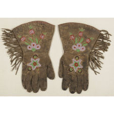 AMERICAN INDIAN (CHIPPEWA) BEADWORK GAUNTLETS WITH STARS AND FLORAL DECORATION, 1880-90