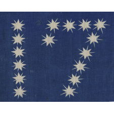 ANTIQUE AMERICAN FLAG WITH 10-POINTED STARS THAT SPELL "1776-1876", MADE FOR THE 100-YEAR ANNIVERSARY OF AMERICAN INDEPENDENCE, ONE OF THE MOST GRAPHIC OF ALL EARLY EXAMPLES