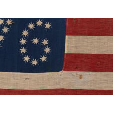 ANTIQUE AMERICAN FLAG WITH 10-POINTED STARS THAT SPELL “1776 – 1876”, MADE FOR THE 100-YEAR ANNIVERSARY OF AMERICAN INDEPENDENCE, ONE OF THE MOST GRAPHIC OF ALL EARLY EXAMPLES