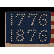 ANTIQUE AMERICAN FLAG WITH 10-POINTED STARS THAT SPELL “1776 – 1876”, MADE FOR THE 100-YEAR ANNIVERSARY OF AMERICAN INDEPENDENCE, ONE OF THE MOST GRAPHIC OF ALL EARLY EXAMPLES