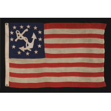 ANTIQUE AMERICAN PRIVATE YACHT FLAG (ENSIGN) WITH 13 STARS, MARKED "U.S. ARMY STANDARD BUNTING", 1895-1910 ERA