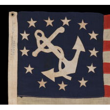 ANTIQUE AMERICAN PRIVATE YACHT FLAG (ENSIGN) WITH 13 STARS, MARKED "U.S. ARMY STANDARD BUNTING", 1895-1910 ERA