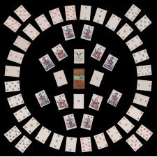 ANTIQUE, CIVIL WAR PLAYING CARDS w/ STARS, FLAGS, SHIELDS, & EAGLES, & FACE CARDS THAT FEATURE LADY COLUMBIA & UNION ARMY OFFICERS; MADE BY BENJAMIN HITCHCOCK, NEW YORK, 1862