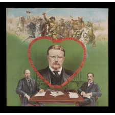 BOLDLY GRAPHIC AND COLORFUL TEDDY ROOSEVELT TEXTILE, MADE TO CELEBRATE HIS RECEIPT OF THE NOBEL PRIZE FOR PEACE IN 1906