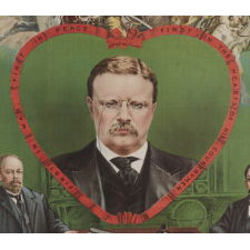 BOLDLY GRAPHIC AND COLORFUL TEDDY ROOSEVELT TEXTILE, MADE TO CELEBRATE HIS RECEIPT OF THE NOBEL PRIZE FOR PEACE IN 1906