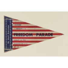 BOLDLY GRAPHIC AND UNUSUAL STARS & STRIPES PENNANT FROM THE ‘MARCH ON WASHINGTON’ OF AUGUST 28TH, 1963, WHEN MARTIN LUTHER KING DELIVERED HIS HISTORIC "I HAVE A DREAM" SPEECH; THIS EXAMPLE EHIBITED AT THE REGINALD F. LEWIS MUSEUM OF MARYLAND AFRICAN AMERICAN HISTORY: