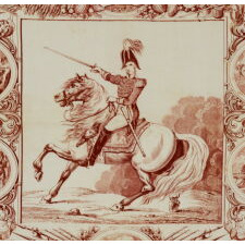 1840 CAMPAIGN KERCHIEF FEATURING AN IMAGE OF WILLIAM HENRY HARRISON ON HORSEBACK IN MILITARY GARB, ONE OF THE FIRST KNOWN CAMPAIGN TEXTILES IN EARLY AMERICA
