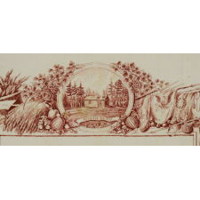 1840 CAMPAIGN KERCHIEF FEATURING AN IMAGE OF WILLIAM HENRY HARRISON ON HORSEBACK IN MILITARY GARB, ONE OF THE FIRST KNOWN CAMPAIGN TEXTILES IN EARLY AMERICA