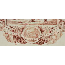 1840 CAMPAIGN KERCHIEF FEATURING AN IMAGE OF WILLIAM HENRY HARRISON ON HORSEBACK IN MILITARY GARB, ONE OF THE FIRST KNOWN CAMPAIGN TEXTILES IN EARLY AMERICA