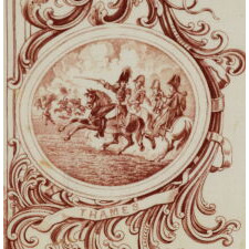1840 CAMPAIGN KERCHIEF FEATURING AN IMAGE OF WILLIAM HENRY HARRISON ON HORSEBACK IN MILITARY GARB, ONE OF THE FIRST KNOWN CAMPAIGN TEXTILES IN EARLY AMERICA