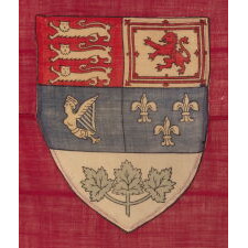 CANADIAN RED ENSIGN WITH THE ARMS OF CANADA, IN THE DESIGN ADOPTED IN 1922, IN USE UNTIL APPROXIMATELY 1957; THIS EXAMPLE LIKELY MADE circa 1920’s – 1940’s