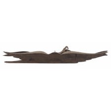 CARVED EAGLE FROM THE SHOP OF JOHN HALEY BELLAMY, UNUSUAL IN GREY PAINT, WITH ELONGATED FORMAT AND HIS TRADITIONAL “DON’T GIVE UP THE SHIP” STREAMER, CIRCA 1890-1905