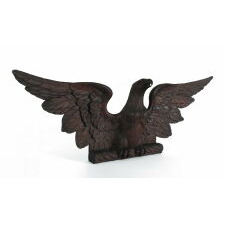 CARVED, SPREAD-WINGED EAGLE PEDIMENT WITH TERRIFIC FORM AND EXCEPTIONAL SURFACE, AMERICAN, circa 1850-1880