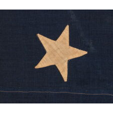 13 STAR ANTIQUE AMERICAN FLAG IN THE BETSY ROSS PATTERN, ONE OF JUST THREE EXAMPLES THAT I HAVE ENCOUNTERED THAT PRE-DATE THE 1890’s; AN EXTRAORDINARY FIND, CIVIL WAR PERIOD (1861-1865) OR JUST AFTER, EXTREMELY LARGE AMONG ITS COUNTERPARTS OF ALL PERIODS IN THIS DESIGN
