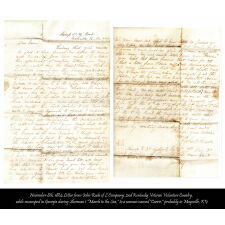 34 STAR ANTIQUE AMERICAN FLAG OF THE CIVIL WAR PERIOD (1861-63), IN A TINY SCALE AMONG PIECED-AND-SEWN FLAGS OF THE PERIOD, WITH A TRIPLE-WREATH CONFIGURATION, AN ELONGATED FORMAT, AND ENTIRELY HAND-SEWN; FOUND WITH A LETTER FROM JOHN W. RUDE OF THE 2ND KENTUCKY VETERAN VOLUNTEER CAVALRY (UNION)