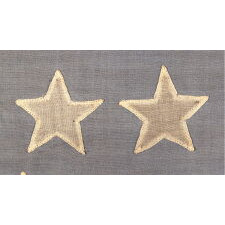 36 STAR ANTIQUE AMERICAN FLAG WITH ITS STARS ARRANGED IN THE "GREAT STAR" PATTERN, ON A DUSTY BLUE CANTON, AND THE FLY END OF THE LAST STRIPE SOUVENIRED; MADE circa 1864-67, CIVIL WAR ERA; LIKELY BELONGING TO CAPTAIN H.R. JENNINGS OF THE 21ST CONNECTICUT VOLUNTEER INFANTRY, KILLED AT PETERSBURG