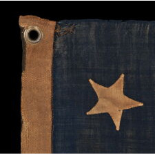 ANTIQUE AMERICAN FLAG WITH 13 HAND-SEWN STARS IN AN EXTREMELY RARE LINEAL CONFIGURATION OF 5-3-5, PROBABLY MADE WITH THE INTENT OF USE BY LOCAL MILITIA OR PRIVATE OUTFITTING OF A VOLUNTEER COMPANY, CIVIL WAR PERIOD, 1861-1865; EXHIBITED AT THE MUSEUM OF THE AMERICAN REVOLUTION FROM JUNE – JULY, 2019