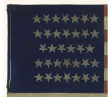 CIVIL WAR CAMP COLORS, 34 STARS, 1861-1864, PRESS-DYED ON WOOL BUNTING, EXTREMELY RARE