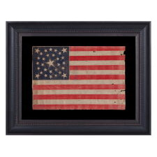 30 STARS ON AN ANTIQUE AMERICAN FLAG OF THE PRE-CIVIL WAR ERA, WITH A DOUBLE-WREATH STYLE MEDALLION CONFIGURATION THAT FEATURES A LARGE, HALOED CENTER STAR, WISCONSIN STATEHOOD, 1848-1850