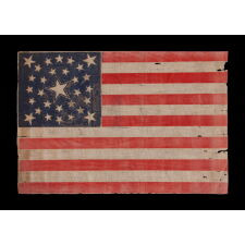 30 STARS ON AN ANTIQUE AMERICAN FLAG OF THE PRE-CIVIL WAR ERA, WITH A DOUBLE-WREATH STYLE MEDALLION CONFIGURATION THAT FEATURES A LARGE, HALOED CENTER STAR, WISCONSIN STATEHOOD, 1848-1850