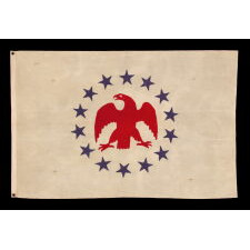 ENTIRELY HAND-SEWN FLAG WITH AN APPLIQUED FEDERAL EAGLE AND 14 STARS, MADE IN THE 1850’s BY RENOWNED FLAG MAKER SARAH McFADDEN, “THE BESTY ROSS OF NEW YORK,” FOR THE HUDSON RIVER STEAMSHIP “DELAWARE,” LAUNCHED, 1852; CONSCRIPTED INTO FEDERAL SERVICE BY THE U.S. NAVY AS A CIVIL WAR GUNBOAT IN 1860 (RENAMED U.S.S. DELAWARE, 1861-1865); SOLD TO THE U.S. REVENUE MARINE, WHERE IT SERVED FOR 38 YEARS (1865-1903), FIRST AS U.S.R.C. DELAWARE, THEN AS THE U.S.R.C. LOUIS McCLANE