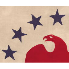ENTIRELY HAND-SEWN FLAG MADE BY SARAH McFADDEN, “THE BETSY ROSS OF NEW YORK,” FOR THE HUDSON RIVER STEAMSHIP “DELAWARE,” LAUNCHED IN 1852, WHICH SAW A REMARKABLE HISTORY; CONSCRIPTED INTO FEDERAL SERVICE BY THE U.S. NAVY TO BECOME A CIVIL WAR GUN BOAT IN 1861, AS THE “U.S.S. DELAWARE,” ACQUIRED BY THE U.S. REVENUE MARINE IN 1865 TO BECOME THE “U.S.R.C. DELAWARE,” RE-NAMED THE “U.S.R.C. LOUIS McLANE” IN 1873, SOLD AND RETURNED TO THE PRIVATE SECTOR IN 1903