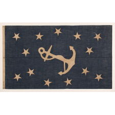 EXTRAORDINARY NAVAL JACK WITH 13 LARGE STARS AND A BEAUTIFUL, FOULED ANCHOR, MADE FOR THE COMMANDER OF AN ORGANIZATION OF CIVIL WAR NAVYMEN IN OHIO, LIKELY FOR USE IN 1892, WHEN HE SERVED AS THE CHIEF COMMANDER OF ITS NATIONAL CONVENTION AT BALTIMORE