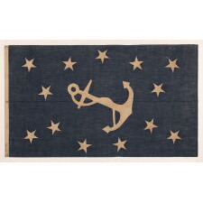 EXTRAORDINARY NAVAL JACK WITH 13 LARGE, EXTRAORDINARY STARS AND A BEAUTIFUL, FOULED ANCHOR, MADE FOR THE COMMANDER OF AN ORGANIZATION OF CIVIL WAR NAVY VETERANS IN OHIO, LIKELY FOR USE IN 1892, WHEN HE SERVED AS THE CHIEF COMMANDER OF ITS NATIONWIDE CONVENTION AT BALTIMORE