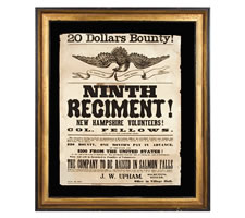 1862 CIVIL WAR RECRUITMENT BROADSIDE FOR THE NINTH NEW HAMP-SHIRE VOLUNTEERS, RAISED AT SALMON FALLS, WITH UNUSUALLY BOLD TEXT AND A LARGE SPREAD-WINGED EAGLE