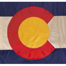 COLORADO STATE FLAG OF EXCEPTIONAL QUALITY, MADE OF SILK, CIRCA 1911-1920’s, EXTRAORDINARILY RARE IN THIS PERIOD AND THE EARLIEST EXAMPLE THAT I HAVE EVER ENCOUNTERED
