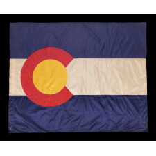 COLORADO STATE FLAG OF EXCEPTIONAL QUALITY, MADE OF SILK, CIRCA 1911-1920’s, EXTRAORDINARILY RARE IN THIS PERIOD AND THE EARLIEST EXAMPLE THAT I HAVE EVER ENCOUNTERED