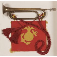 COMBINATION MARINE CORPS BUGLE, SASH, AND BANNER, WWII ERA (1941-1945), BUGLECRAFT, BROOKLYN, NEW YORK