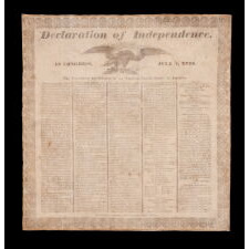 COPY OF THE DECLARATION OF INDEPENDENCE ON CLOTH, PRINTED IN BOSTON IN 1832 TO MEMORIALIZE THE PASSING OF THE LAST SURVIVING SIGNER, CHARLES CARROLL OF MARYLAND, IN THE YEAR THAT COINCIDED WITH THE 100th BIRTHDAY OF GEORGE WASHINGTON