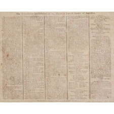 COPY OF THE DECLARATION OF INDEPENDENCE ON CLOTH, PRINTED IN BOSTON IN 1832 TO MEMORIALIZE THE PASSING OF THE LAST SURVIVING SIGNER, CHARLES CARROLL OF MARYLAND, IN THE YEAR THAT COINCIDED WITH THE 100th BIRTHDAY OF GEORGE WASHINGTON