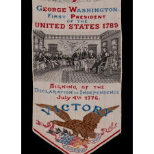 1876 CENTENNIAL STEVENSGRAPH BOOKMARK, WITH AN EXPERTLY EMBROIDERED RENDERING OF THE PAINTING OF THE PRESENTATION OF THE FINAL DRAFT OF THE DECLARATION OF INDEPENDENCE, BY THE ‘PARTY OF FIVE,” BY JOHN TRUMBULL