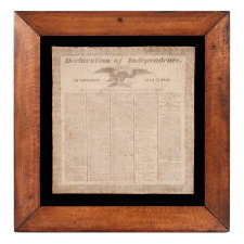 COPY OF THE DECLARATION OF INDEPENDENCE ON CLOTH, PRINTED IN BOSTON IN 1832 TO MEMORIALIZE THE PASSING OF THE LAST SURVIVING SIGNER, CHARLES CARROLL OF MARYLAND, IN THE YEAR THAT COINCIDED WITH THE 100th BIRTHDAY OF GEORGE WASHINGTON