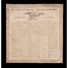 COPY OF THE DECLARATION OF INDEPENDENCE ON CLOTH, PRINTED IN BOSTON IN 1832 TO MEMORIALIZE THE PASSING OF THE LAST SURVIVING SIGNER, CHARLES CARROLL OF MARYLAND, IN THE YEAR THAT COINCIDED WITH THE 100th BIRTHDAY OF GEORGE WASHINGTON