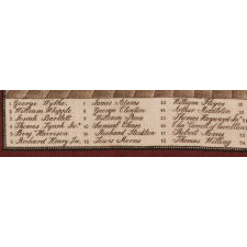 RARE, LARGE SCALE KERCHIEF WITH A BEAUTIFULLY ENGRAVED IMAGE OF JOHN TRUMBULL’S “DECLARATION OF INDEPENDENCE,” LIKELY MADE IN 1826 FOR OUR NATIONS SEMICENTENNIAL (50TH ANNIVERSARY); THE ONLY EXAMPLE I HAVE EVER SEEN OF THIS EXCEPTIONALLY RARE TEXTILE THAT RETAINS ITS ORIGINAL, RED COLORATION