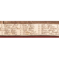 RARE, LARGE SCALE KERCHIEF WITH A BEAUTIFULLY ENGRAVED IMAGE OF JOHN TRUMBULL’S “DECLARATION OF INDEPENDENCE,” LIKELY MADE IN 1826 FOR OUR NATIONS SEMICENTENNIAL (50TH ANNIVERSARY); THE ONLY EXAMPLE I HAVE EVER SEEN OF THIS EXCEPTIONALLY RARE TEXTILE THAT RETAINS ITS ORIGINAL, RED COLORATION