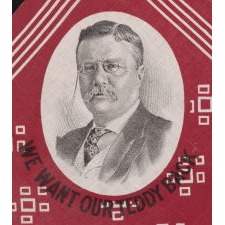 DIAGONAL FORMAT KERCHIEF WITH THE IMAGES OF A BULL MOOSE AND A PORTRAIT OF THEODORE ROOSEVELT, MADE HIS 1912 PRESIDENTIAL CAMPAIGN, WHEN HE RAN ON THE INDEPENDENT, PROGRESSIVE PARTY TICKET, AN EXTREMELY SCARCE AND GRAPHICALLY PLEASING EXAMPLE