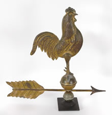 DIMINUTIVE ROOSTER WEATHERVANE WITH PLEASING AND LEGITIMATE EARLY SURFACE, CA 1875-1890's