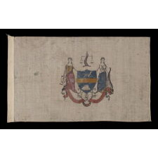 EARLY FLAG OF PHILADELPHIA, PROBABLY 1874-1876, PRINTED ON A WOOL & COTTON BLENDED FABRIC AND HAND-COLORED, EXTREMELY RARE